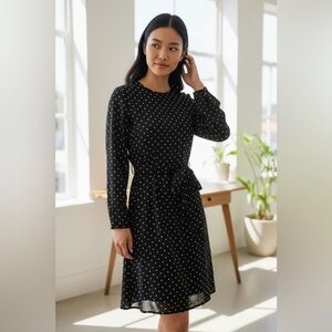 Black and White Polka Dot Long Sleeve Dress